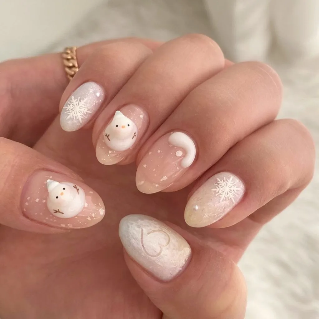 Mẫu nail noel tuyết trắng kết hợp họa tiết nổi