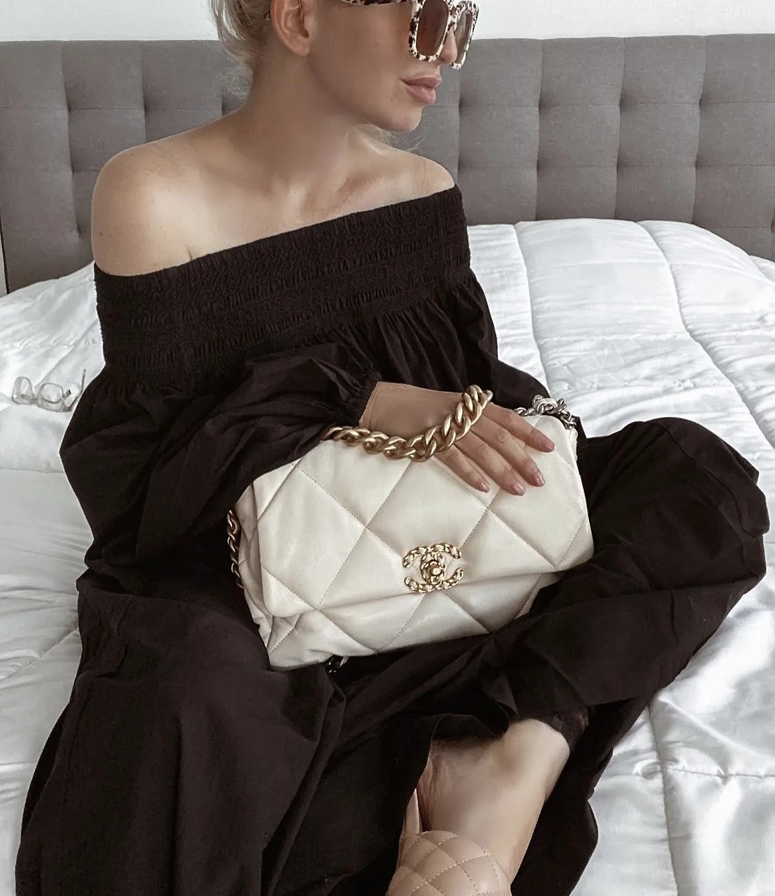 chanel 19 flap bag in white color sabina lynn