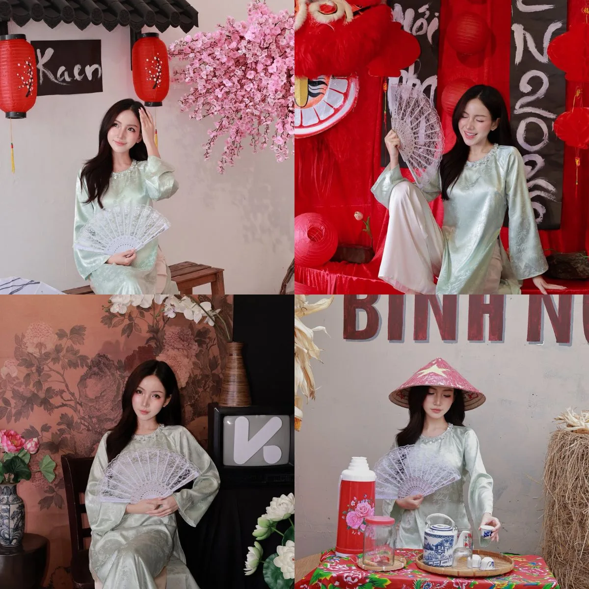 Quán cà phê K’kaen Da Kuffee tạo ấn tượng với hệ thống bối cảnh trang trí Tết được đầu tư công phu và đa dạng.