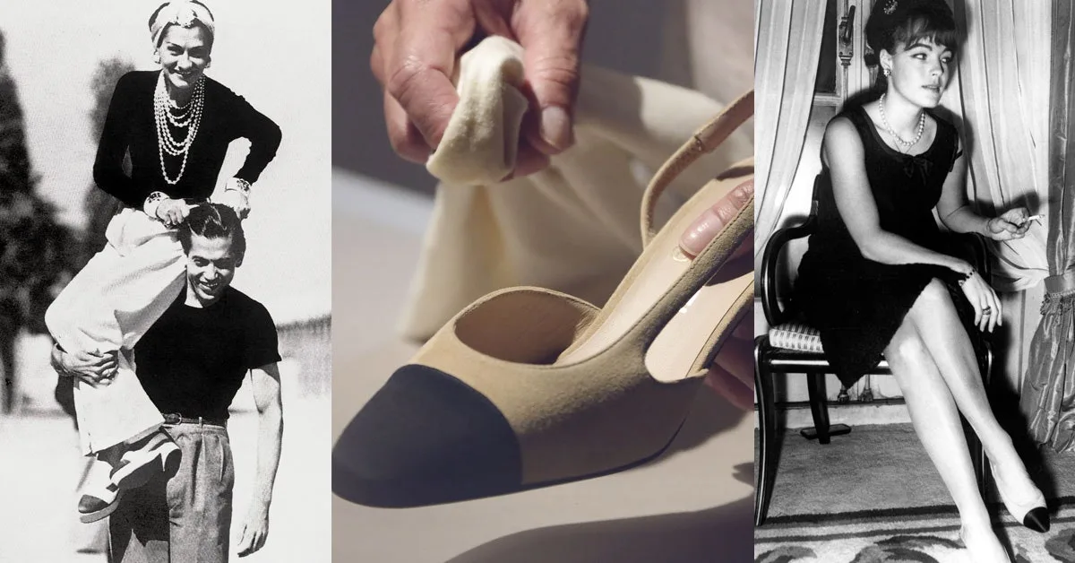 coco chanel cùng giày slingback 2 tông màu