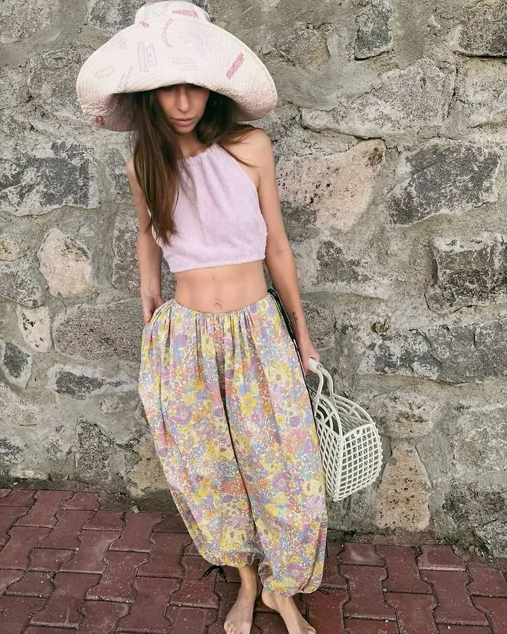 quần harem hoa phối croptop 
