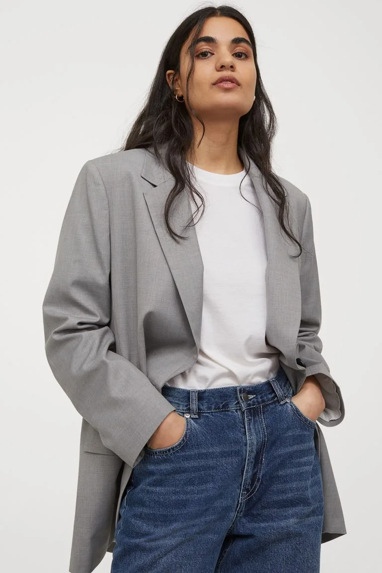 hm blazer ghi xám