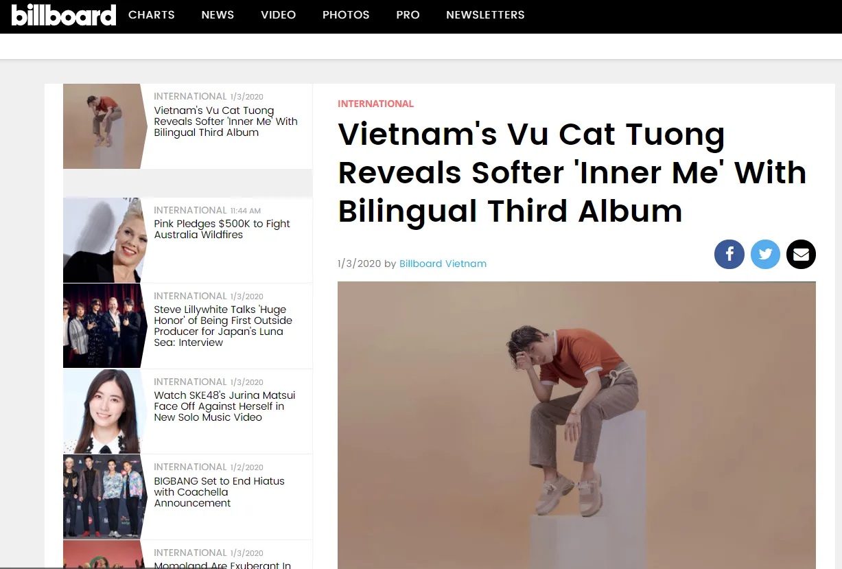 Bài báo về Vũ Cát Tường trên Billborad