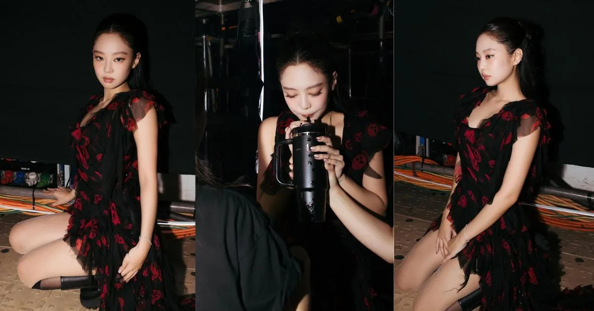 Jennie với kiểu tóc buộc cao sleek ponytail trong hậu trường, tôn đường nét gương mặt thon gọn.
