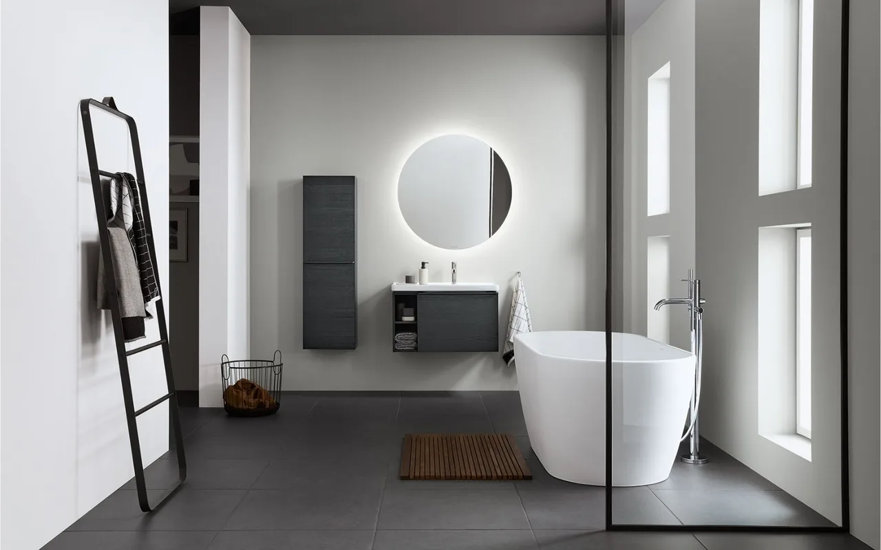 thiết bị phòng tắm duravit gương phát sáng màu xám