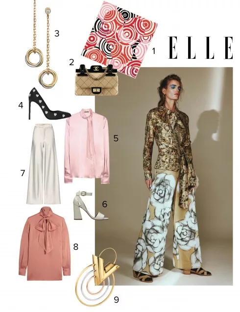 Áo sơmi lụa, quần, vòng cổ CHANEL Hoa tai, vòng tay ARME DE L'AMOUR Tất HUE Sandals MARYAM NASSIR ZADEH