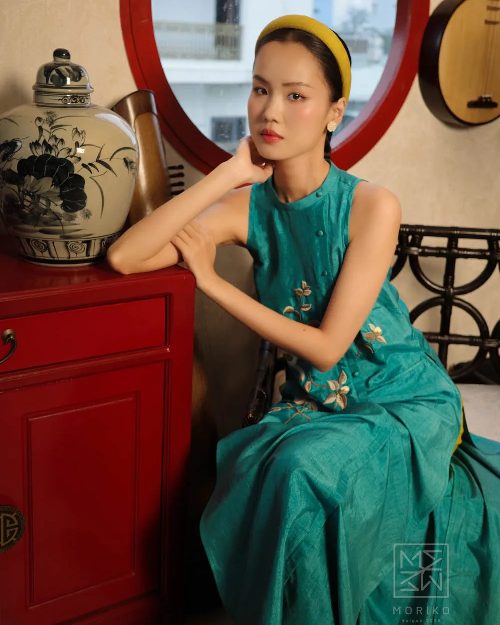 linenbymoriko áo dài không tay