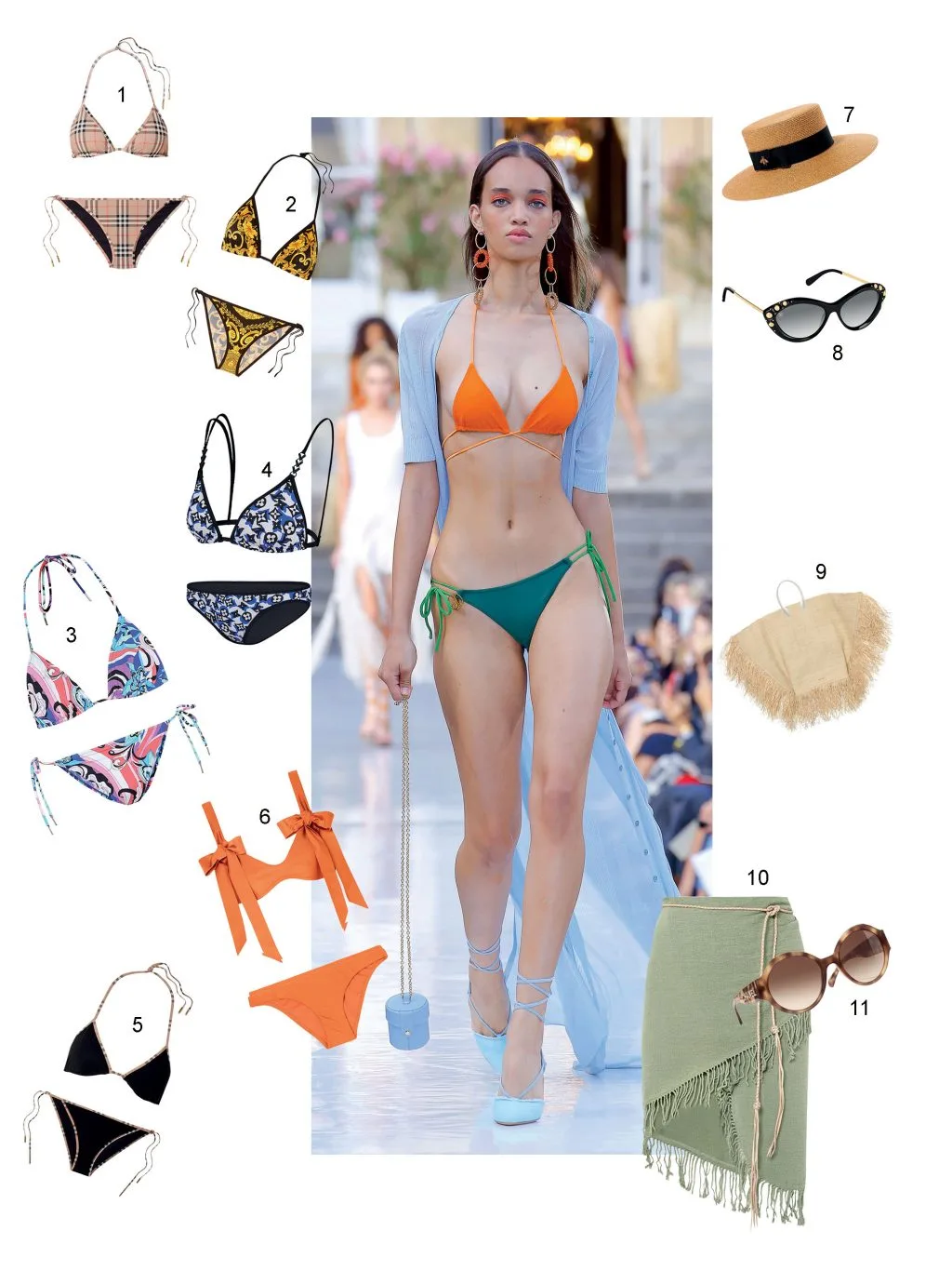 áo tắm 1 xu hướng đồ bơi - bikini siêu mảnh màu cam và xan lá
