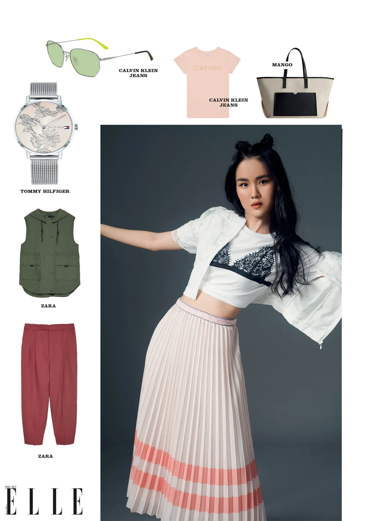 áo T-Shirt tinh nghịch đáng yêu áo thun kết hợp bralette và chân váy