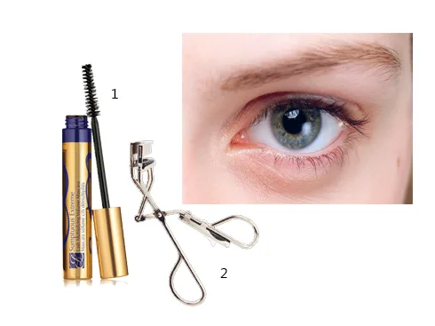 1.Mascara Estée Lauder 2.Kẹp bấm mi Shu Uemura