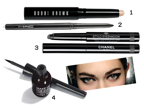 1.Phấn mắt dạng sáp Bobbi Brown 2.Chì viền mắt MAC 3.Phấn mắt dạng sáp có nhũ Chanel 4.Kẻ mắt nước Make Up For Ever