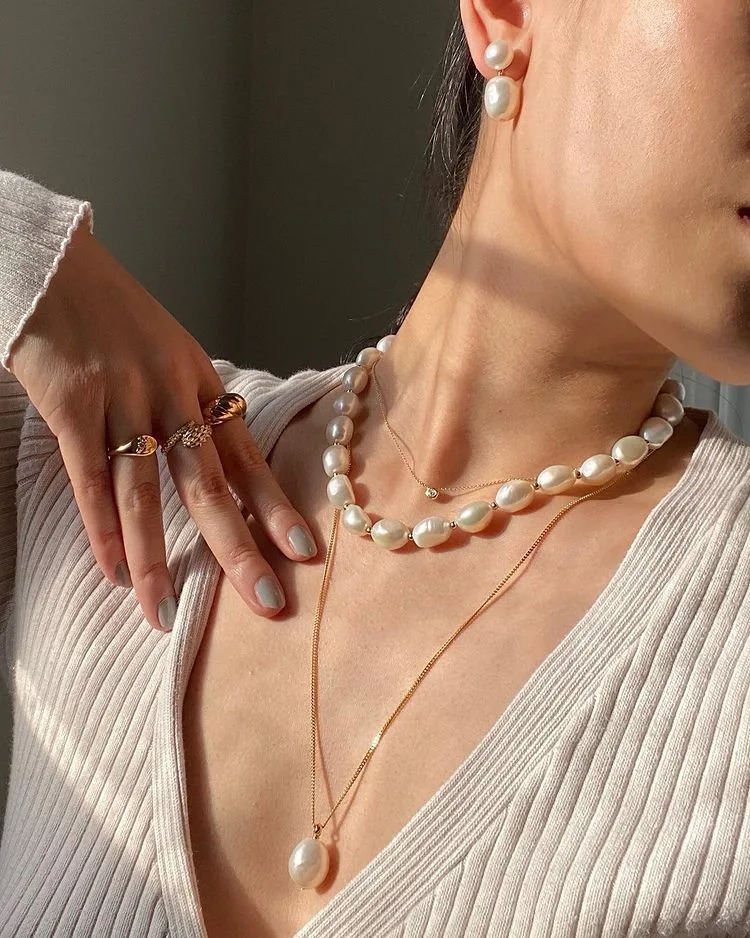 vòng cổ ngọc trai phối dây mảnh