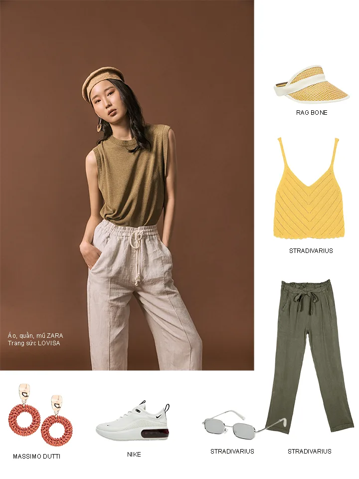 chất liệu linen 2 trang phục linen với quần ống rộng và áo dệt kim