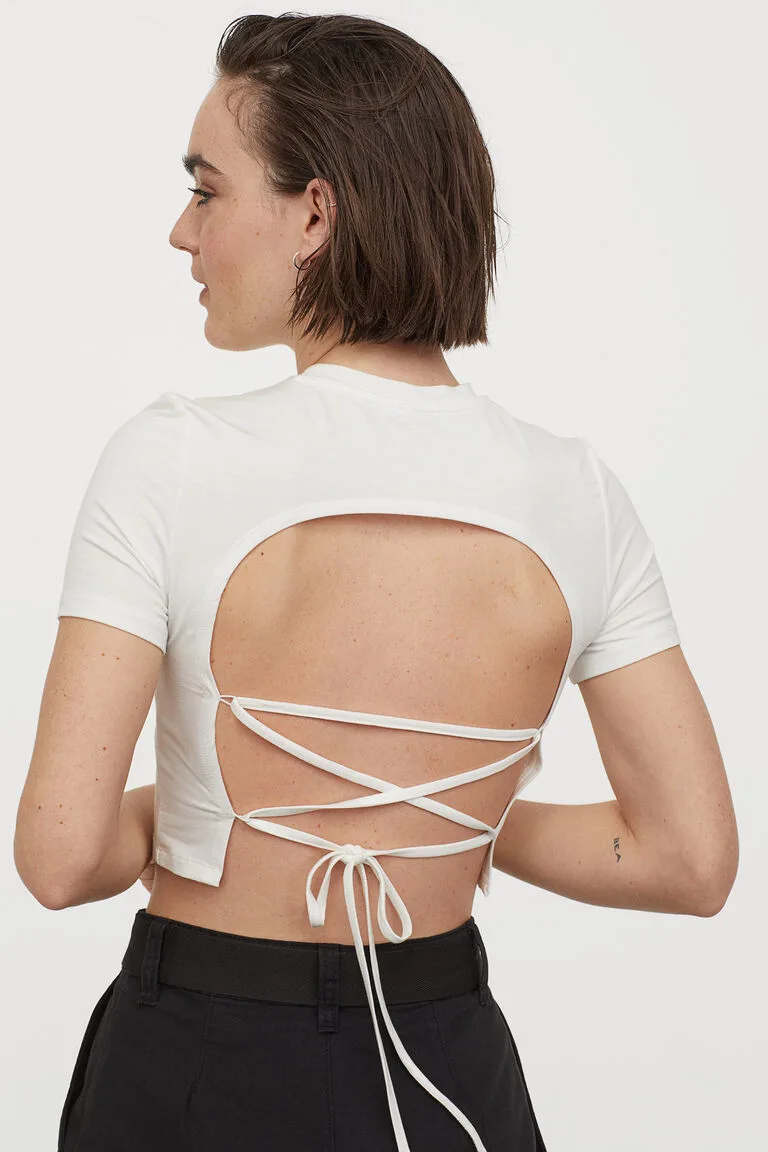croptop H&M trắng buộc dây