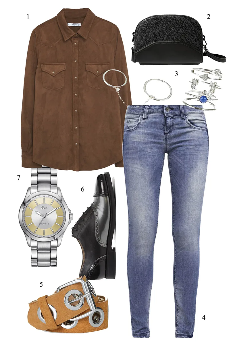 Chọn sơ mi da lộn sơ-vin phong cách cùng quần jeans