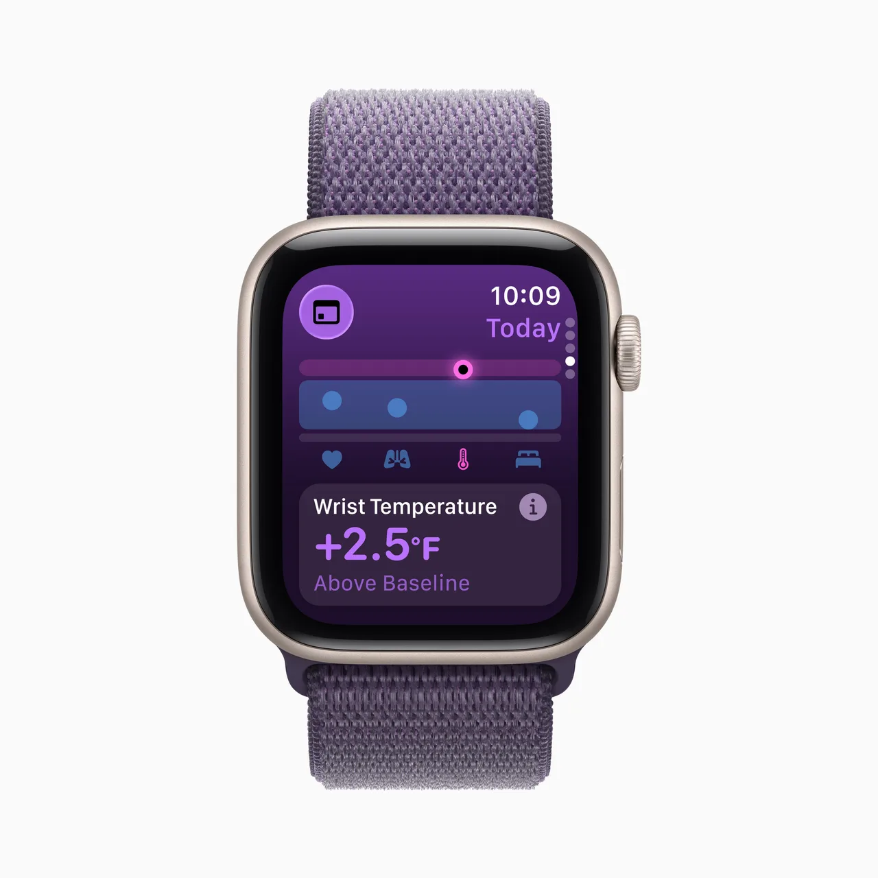 Cảm biến nhiệt độ cổ tay của apple watch SE 3có thể cung cấp thông tin chuyên sâu về sức khỏe tổng thể và thêm vào các chỉ số sức khỏe quan trọng khác hiện có trong ứng dụng Sinh Hiệu.