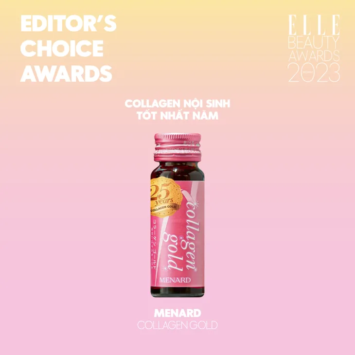 Menard Collagen Gold đoạt giải “Collagen nội sinh tốt nhất năm”- hạng mục Editor’s Choice trong khuôn khổ ELLE Beauty Awards 2023. Menard Collagen Gold đoạt giải “Collagen nội sinh tốt nhất năm”- hạng mục Editor’s Choice trong khuôn khổ ELLE Beauty Awards 2023.